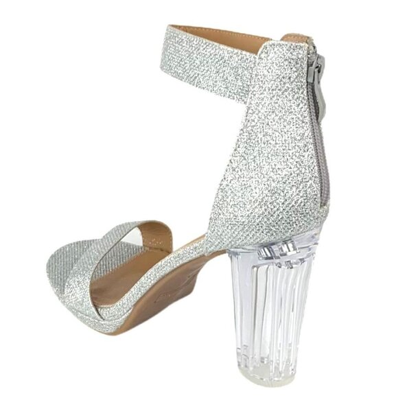 Top Moda Women's Glitter Silver Block Heel Sandals Size 10 Ankle Strap - Picture 6 of 9